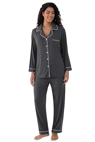 Cherrydew Women Bamboo Viscose Pajama Sets Super Soft Comfy Breathable Cooling Sleepwear Long Sleeve Button Down Loungewear - color: Charcoal, size: Medium