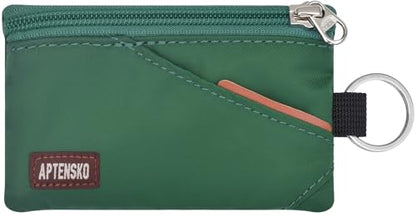 RFID Blocking Travel Wallet with Adjustable Lanyard, Small Nylon Zipper Pouch and Badge Holder for ID, Credit Cards, Cash, Keys, Commuters (Forest Green) - color: Forest Green