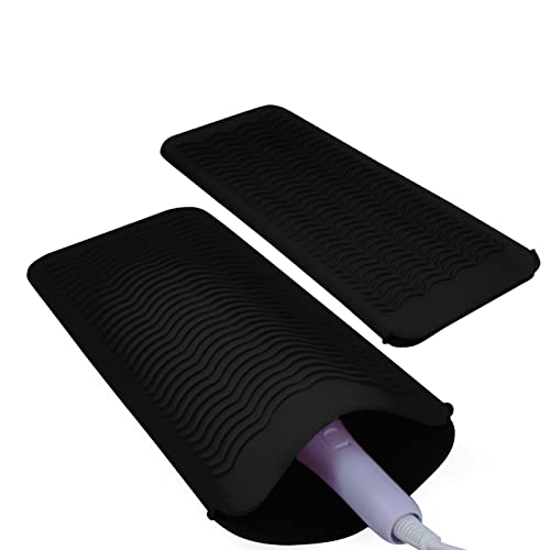 2PCS Silicone Heat Resistant Mat Pouch for Hair Straightener, Curling Iron, Flat Iron and Hot Hair Tools Black - color: Black, size: 2 Pack