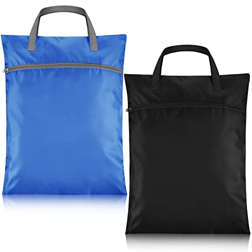 2 Pcs Travel Laundry Bags Waterproof with Handle Dirty Clothes Bag for Traveling Hanging Laundry Hamper with Two Zippered Pockets Washable Reusable for Sports Home Travel College Dorm (Black, Blue) - color: Black, Blue