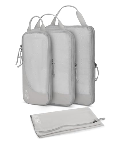 Hynes Eagle 6 Set/ 4 Set/ 2 Set Compression Packing Cubes Travel Essentials Lightweight Nylon Luggage Suitcase Organizer Bag Light Grey 4PCS - color: Light Grey-4 PCS
