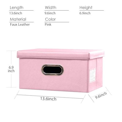 PRANDOM Collapsible Storage Box with Lid [1-Pack] Leather Fabric Foldable Storage Bin Organizer Container Basket Cube with Cover for Home Bedroom Closet Office Nursery Pink (13.6x9.6x6.9) - color: Pink, size: Small(1-Pack)