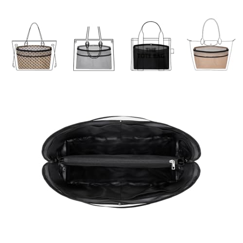 ZTUJO Purse Organizer Insert For Handbags,Mesh Bag Organizer Insert With Zipper Bag Tote Shaper Fit Speedy Neverful PM MM le Pliage,Light Weight (Black, X-Large) - color: Black, size: X-Large
