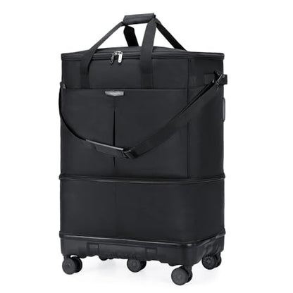 Large Capacity Rolling Duffle Bag with Detachable Wheels,Expandable Foldable Suitcase for Travel,Collapsible Luggage Duffel Overnight Weekend Bags without Telescoping Handle - color: Black