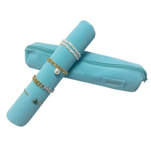 UnionPlus Velvet Jewelry Roll Bag for Brackets Bangles Watches, Great Jewelry Organizer for Travel, River Blue - color: River Blue, size: Large