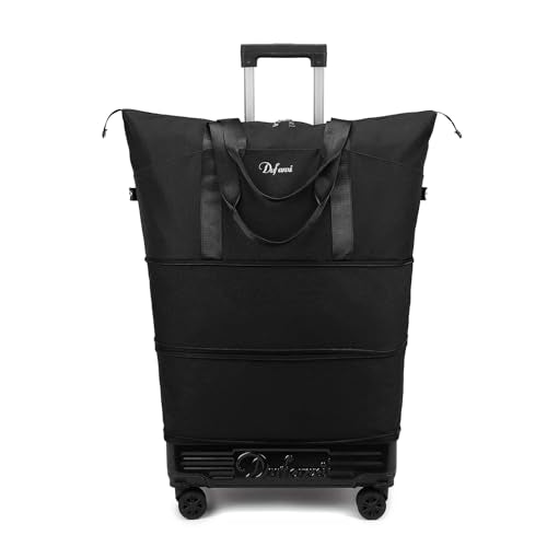 Expandable Rolling Travel Bag with Removable Wheels & Handle, Large Capacity Wheeled Duffle Tote, Foldable Carry On Luggage for Women, Lightweight Weekender Overnight Bag (Black) - color: Black