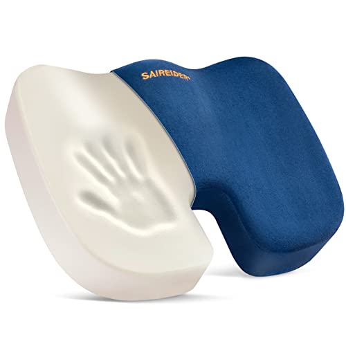 SAIREIDER Chair Cushions for Office, Memory Foam Coccyx Cushion Pads for Tailbone Pain, Car Seat Cushion, Sciatica Relief Pillow, Correct Sitting Posture (Navy Blue) - color: Chair Cushion-navy