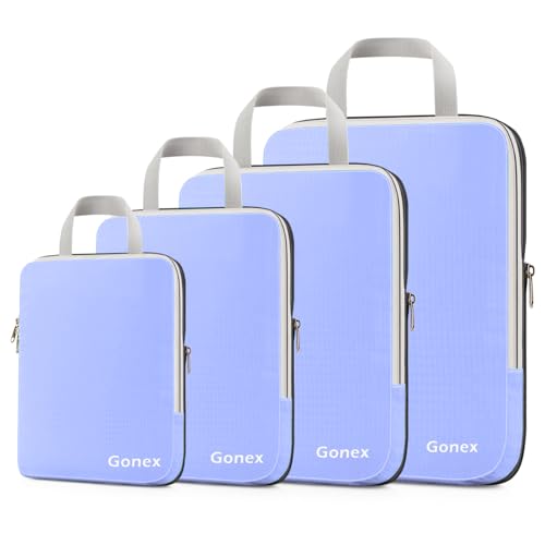 Gonex Compression Packing Cubes, 4pcs Expandable Storage Travel Luggage Bags Organizers (Periwinkle) - color: 4-Periwinkle, size: 4 Set