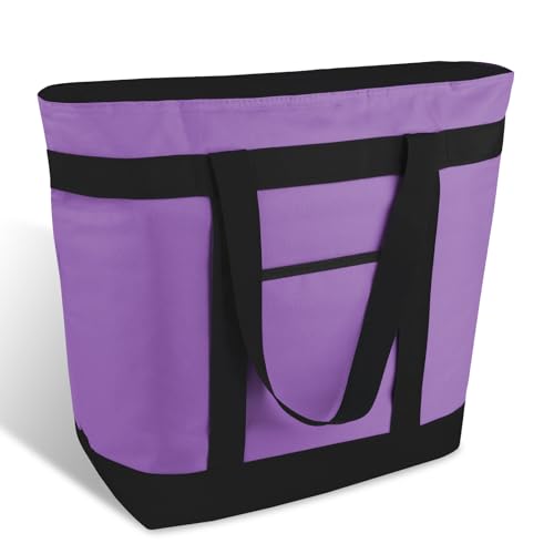 mosago Insulated Grocery Tote Bags, Large Reusable Cooler Bags with Zipper, Leakproof Thermal Shopping Bags for Food Delivery, Beach, Travel, Uber Eats & Picnic, Collapsible Personalized, Purple - color: Purple