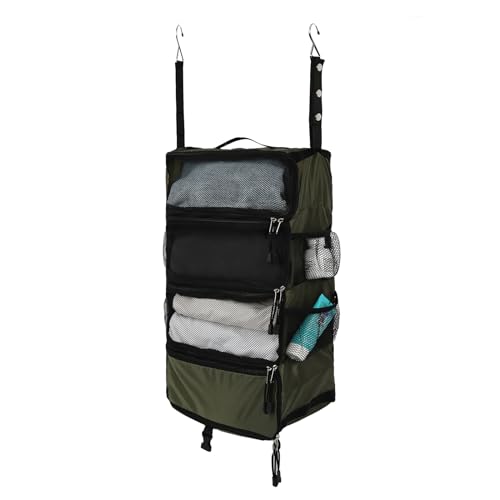 TABITORA Travel Luggage Organizer Hanging Packing Cubes Portable Hanging Shelves Carry on Closet for Suitcase with 2 Hooks,Collapsible(Darkgreen,S) - color: Darkgreen, size: Small