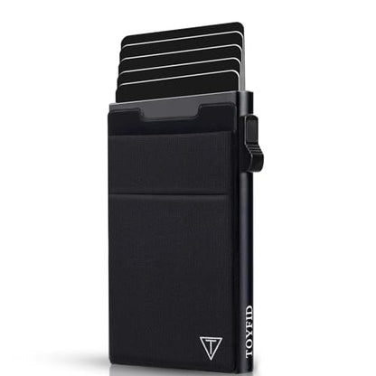 TOYFID Slim Wallet for Men - Pop Up Card Holder Wallet,Minimalist Business Wallet,Credit Card Wallet with Money Pocket,Metal Card Case Wallet,RFID Blocking,Can Hold 6 Credit Cards - color: black B