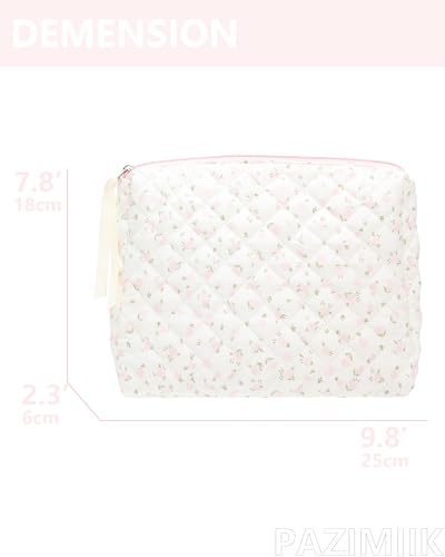 Quilted Makeup Bag Large Travel Zipper Soft Cosmetic Pouch for Women Girls Make Up,Little Flower Pink - color: Little Flower Pink, size: 1 PCS Pouch