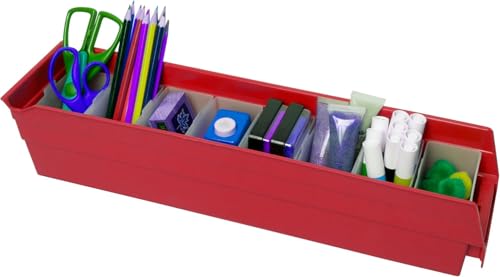 Akro-Mils 30128 Plastic Shelf Bins, Heavy Duty Storage Bins for Garage, Closet, and Drawer Organization, 18-Inch x 4-Inch x 4-Inch, Red, 12-Pack - color: Red