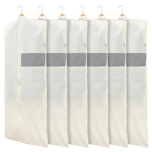 Aliceset 6 Pcs 24 x 50 Inches Cotton Garment Bags for Hanging Clothes, Canvas Suit Bags for Clothes Coats Jackets Shirts Closet Storage Travel Gusseted Hanging Garment Cover - size: 50 inches