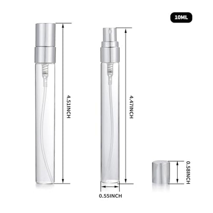 20Pcs 10ml Empty Clear Glass Mist Spray Bottle Refillable Mini Perfume Atomizer Travel Sample Bottle with Silver Aluminized Nozzle Makeup Container for Perfume (10ml Silver Caps) - color: 10ml Silver Caps