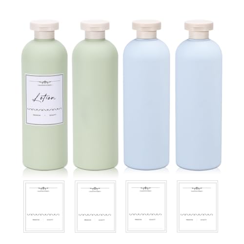 13.5 oz Plastic Travel Shampoo Bottles, Refillable Flip Cap Squeeze Bottles for Toiletries, Large Leakage-proof Travel Shampoo and Conditioner Container (Blue and Green) - color: Green+Blue, size: 400ml/13.5 oz