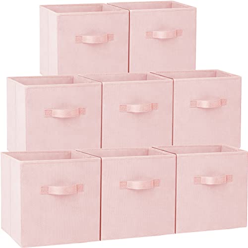 Criusia Storage Cubes - 11 Inch Heavy Duty Fabric Storage Bins for Shelves Closet, Cube Organizer - 8 Pack Collapsible Cube Storage Bins Baskets for Organizing Clothes Blankets Toys (Pink) - color: Peach Pink, size: Medium -11 inches