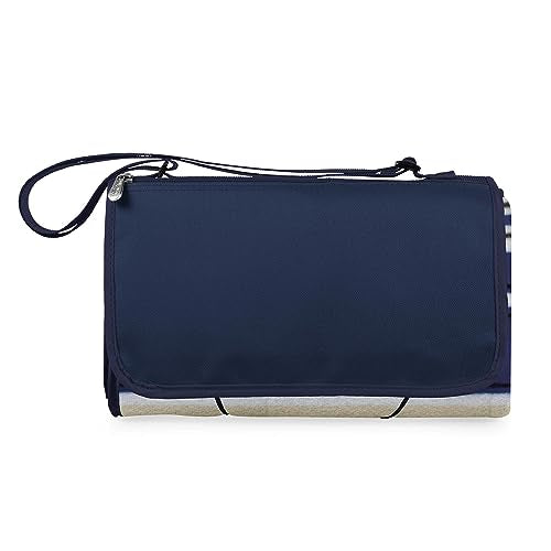 PICNIC TIME Outdoor Picnic Blanket Tote, 59"x51" Foldable Beach & Camping Blanket with Soft Fleece, Water-Resistant Bottom, Adjustable Strap & Zippered Pocket (Blue Stripe, Navy Flap) - color: Blue With Stripes