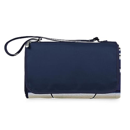 PICNIC TIME Outdoor Picnic Blanket Tote, 59"x51" Foldable Beach & Camping Blanket with Soft Fleece, Water-Resistant Bottom, Adjustable Strap & Zippered Pocket (Blue Stripe, Navy Flap) - color: Blue With Stripes