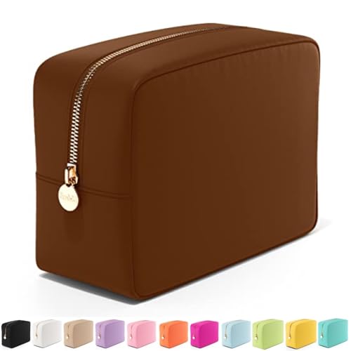 Embla Large Makeup Bag and Waterproof Nylon Travel Toiletry Bag, Large Capacity Cosmetic Zipper Pouch, Dark Brown - color: Chocolate, size: Large