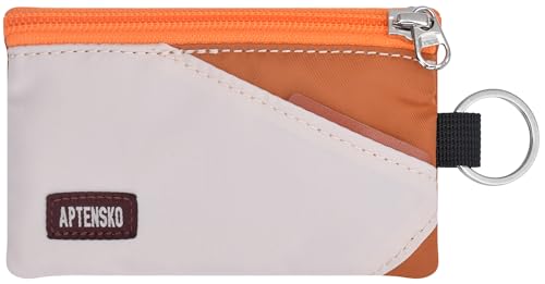 RFID Blocking Travel Wallet with Adjustable Lanyard, Small Nylon Zipper Pouch and Badge Holder for ID, Credit Cards, Cash, Keys, Commuters (Almond+Rust) - color: Almond+Rust