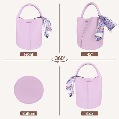 Vegan Leather Bucket Bag for Women Crossbody Bucket Purse with Removable Fashion Bucket Handbag - color: Purple