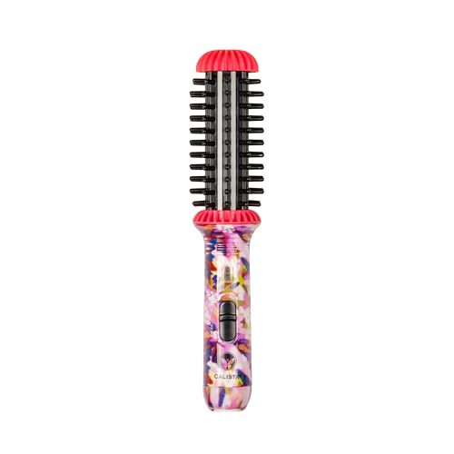 CALISTA GoGo Mini Heated Round Brush | Curl, De-Frizz, and Style Hair with the Mini 7” Styling Tool | Heats to 365°F | Perfect for Travel | Dual Voltage | Compatible for Most Hair Types (Pink Petals) - color: Pink Petals