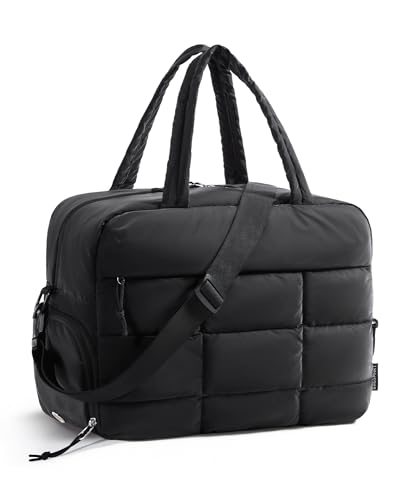 BAGSMART Gym Bag for Women, Carry on Travel Duffel Bag, Water-resistant Weekender with Shoe Compartment for Gym Travel Work, Black, Medium - color: M-Black, size: Medium