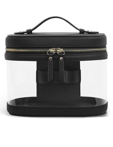 Popvibe Clear Makeup Bag Travel Cosmetic Case Transparent Toiletry Bag with Zipper, Portable Make Up Organizer Traveling Compact Car Bag for Essentials - color: Black, style: Train Case