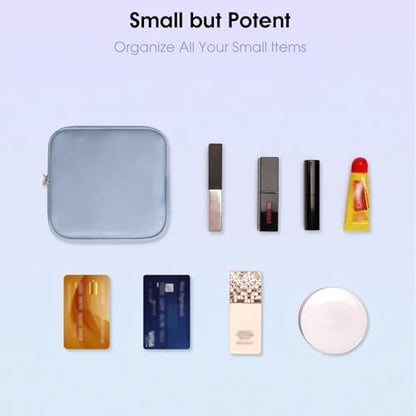 Wandering Nature Small Makeup Bag for Purse Mini Make up Pouch Cute Cosmetic Pouch for Women with Slip-in Pockets Matte Leather, Blue - color: Blue