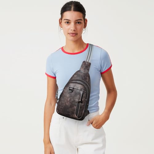 LATMAP 7L Sling Bag for Women Men Leather Small Sling Backpack Daypack Anti Theft Fanny Pack Crossbody Purse Travel - color: Regular Size-coffee