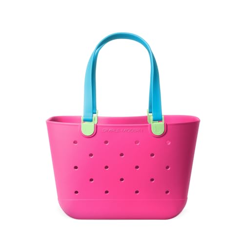 Simple Modern Large Beach Bag | Waterproof Getaway Rubber Tote with Zipper Pocket for Travel, Pool, Boat, Groceries, Sports | 80s Mix - color: 80's Mix, style: Large