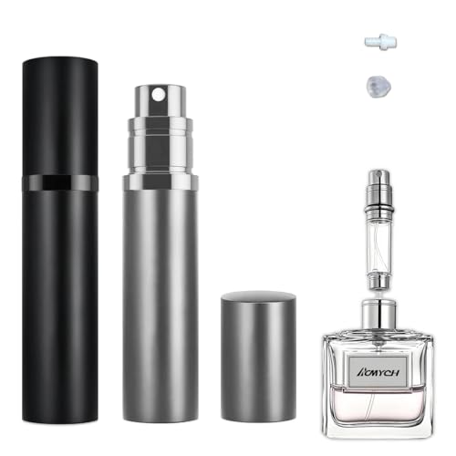 2PCS Perfume Travel Refillable Bottle, Bottom-Filling Fragrances Perfume Atomizer, Empty Mini Cologne Dispenser, Portable Sprayer Pocket Size for On the Go 5ml (Black & Gray) - color: Black & Gray