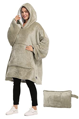 Catalonia Oversized Blanket Hoodie Sweatshirt, Wearable Sherpa Blanket Pullover, Gift for Her - color: Latte