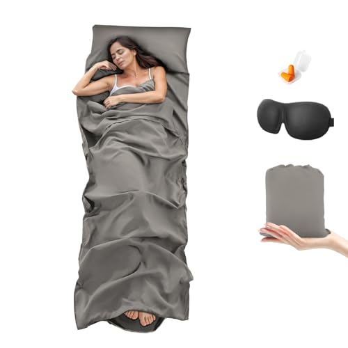 Sleeping Bag Liner,Travel Sheet & Adult Sleep Sack, Camping Sheets Travel Sleep Sack for Backpacking,Hotels & Hostels -Lightweight Single &Double Travel Sheet Camping Sheets - color: Single Gray 90x210cm