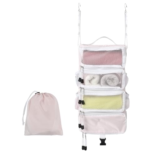 TABITORA Travel Luggage Organizer Hanging Packing Cubes Portable Hanging Shelves Carry on Closet for Suitcase with 2 Hooks,Collapsible(Pink,S) - color: Pink, size: Small