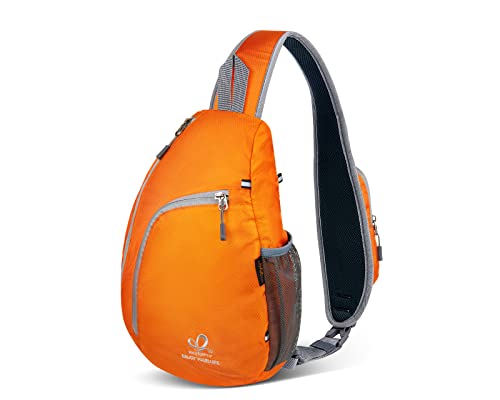 WATERFLY Crossbody Sling Bag Small Water Resistant Backpack Lightweight Shoulder Chest Daypack for Men Women Hiking Travel - color: Orange