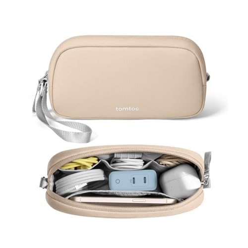 tomtoc Electronics Organizer Travel Case, Water Resistant Travel Bag Cable Organizer for Essentials, Tech Pouch Accessories Carry Storage for Cord, Phone, Cables, Airpods, USB Flash Drive, Daily Items - color: Natural Sand, size: Small