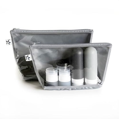 Tiny Twinkle Diaper Bag Organizing Pouches | 2 Pack Mess-Proof Travel Organizer Bags with Structured Bottom & Clear Front | TSA Approved Toiletry Bag Set for Baby and Mom Essentials (Charcoal) - color: Charcoal