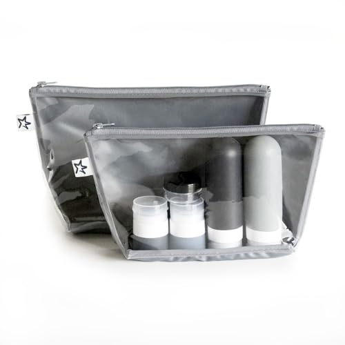 Tiny Twinkle Diaper Bag Organizing Pouches | 2 Pack Mess-Proof Travel Organizer Bags with Structured Bottom & Clear Front | TSA Approved Toiletry Bag Set for Baby and Mom Essentials (Charcoal) - color: Charcoal