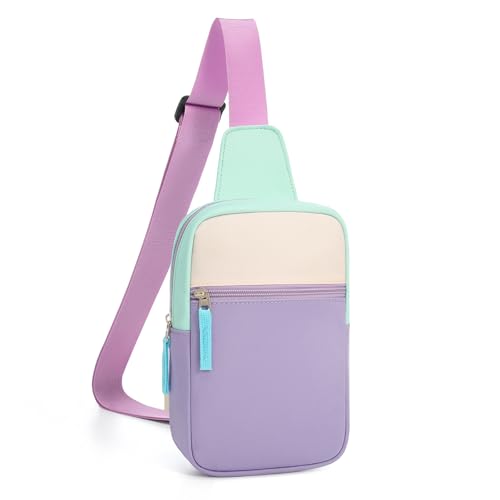 Birthday Gifts for 8 9 10 11 12 Year Old Teens Girls Kids, Fanny Pack Crossbody Bag Sling Belt Bags Purse, Dorm Travel Essentials for Girls Fashion, Preppy Tween Teen Girl Gift Trendy Stuff - color: Purple & Ivory White