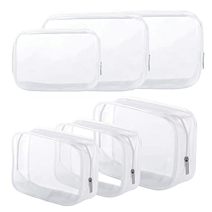 BEFORYOU 6 Pack Clear Toiletry Carry Pouch with Zipper Portable Plastic Waterproof Cosmetic Bag TSA Approved for Vacation Travel Bathroom and Organizing (White, Small and Large) - size: Small and Large bags