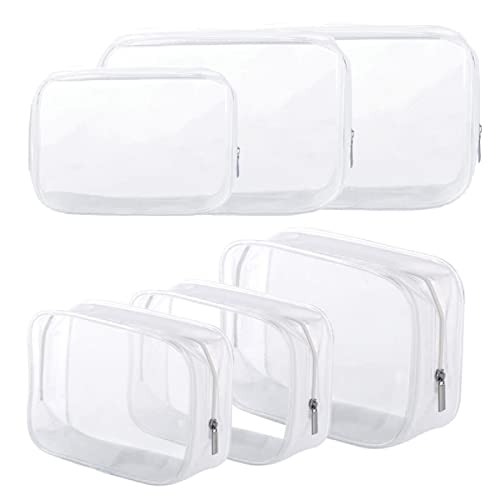 BEFORYOU 6 Pack Clear Toiletry Carry Pouch with Zipper Portable Plastic Waterproof Cosmetic Bag TSA Approved for Vacation Travel Bathroom and Organizing (White, Small and Large) - size: Small and Large bags
