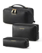 BAGSMART Makeup Bag Travel 3 Pcs Set Cosmetic Bag, Large Make Up Bag Flat Open Toiletry Bag for Women, PU Leather Travel Essentials Organizer Case, Wide-open Pouch for Skincare, Brushes, Black - color: 32-Black