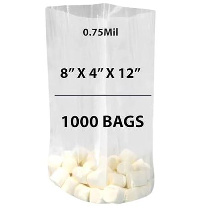 Clear Gusseted Bags 0.75 Mil, 8" X 4" X 12" & 1000 Bags| LDPE Material, For Food Packaging, Storage & Display | Heat Sealable Plastic Bag, Ideal for Bakery, Deli, Snacks, and Commercial Use - size: 8" X 4" X 12" & 1000Bags