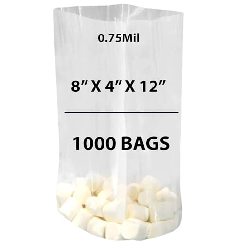 Clear Gusseted Bags 0.75 Mil, 8" X 4" X 12" & 1000 Bags| LDPE Material, For Food Packaging, Storage & Display | Heat Sealable Plastic Bag, Ideal for Bakery, Deli, Snacks, and Commercial Use - size: 8" X 4" X 12" & 1000Bags