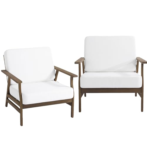Wood Patio Chair Outdoor Bistro Set, 2 Piece Outdoor Armrest Chair All Weather Patio Sofa Furniture Backyard Conversation Sets with Cushions - Beige - color: Beige, size: 2PCS