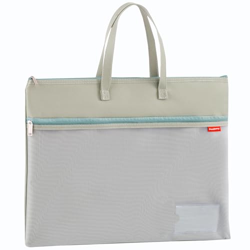 Pendancy Mesh Zipper Pouch A3 Size, Large Double Pocket Waterproof File Bag with Handle, 13x17 in Foldable Document Storage for Puzzle Project/Cross Stitch/Travel/Office（Advanced Green） - color: Dark Green, style: DIY Label Type A3 Size(13x17in)