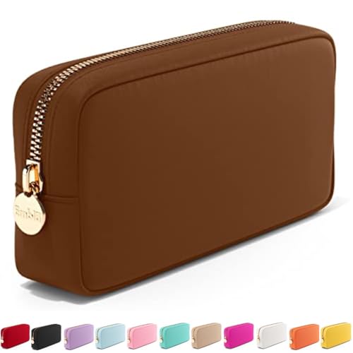 Embla Makeup Bag Travel Cosmetics Pouch and Toiletry Bag, Nylon Zipper Pouch Purse, Cute Make Up Organizer Storage Tote for Women Girls, Waterproof Travel Skincare Case, Small Makeup Bags, Chocolate - color: Chocolate, size: Small