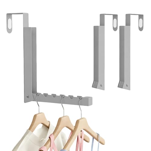 BAKON Over The Door Hanger Folding Clothes Drying Rack, Folding Hanging Coat Rack for Indoor Laundry Room Compact Small Space Foldable Portable Clothing Hanger Hook Collapsible (2, Gray) - color: Gray